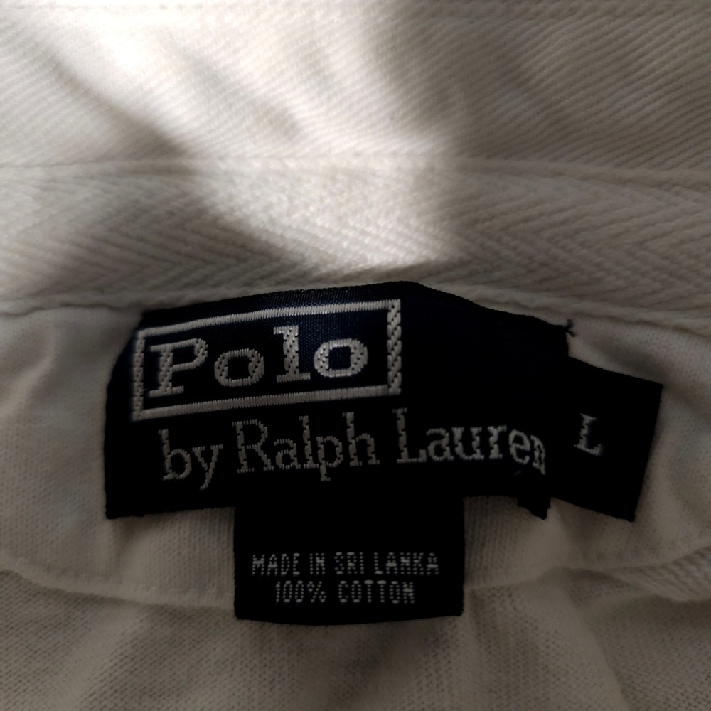 Polo Ralph Lauren Rugby Shirt Mens L White Navy Yellow Striped Long Sleeve Pony - Picture 3 of 7